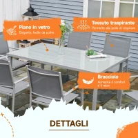 Outsunny Set da Giardino con Tavolo in Vetro Temperato e 6 Sedie con Tessuto a rete, Grigio(m-6)