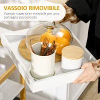 HOMCOM Mobile con Scaffali in Bambù e MDF con Vassoio removibile, 42.8x33x70cm, Bianco e color Legno(m-5)