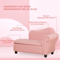 HOMCOM Kindersofa, Récamiere, verstecktes Staufach, Rahmen aus Eukalyptusholz, rosa, 80 x 40 x 49cm(m-4)