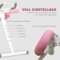 SPORTNOW Bauchtrainer, klappbar, winkel- und höhenverstellbar, Monitor, Stahlrahmen, weiß+rosa, 115 x 48 x 82 cm(m-5)