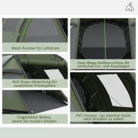 Outsunny kampeertent voor 3-4 personen, twee binnenruimtes, gaasraam, groen, 4,75 x 2,64 x 1,72 m(m-6)