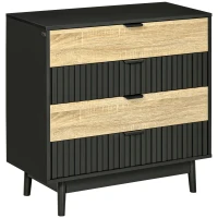 HOMCOM Commode meuble de rangement 4 tiroirs pieds en métal style contemporain 80 x 35 x 80 cm naturel et noir(m-1)