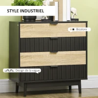 HOMCOM Commode meuble de rangement 4 tiroirs pieds en métal style contemporain 80 x 35 x 80 cm naturel et noir(m-4)