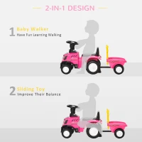 HOMCOM Ride-On Tractor, Toddler Walker, Foot-to-Floor Slide, for Ages 1-3 Years - Pink(m-4)