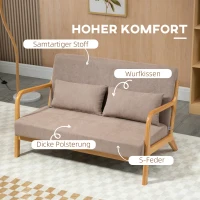 HOMCOM 2-zitsbank, kleine bank, retro-design, 2 kussens, rubberhout, bruin + naturel(m-4)