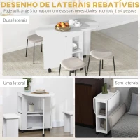 HOMCOM Mesa de Cozinha Dobrável com Rodas Laterais Rebatíveis e 2 Prateleiras Abertas Estilo Moderno 120x60x77 cm Branco(m-4)