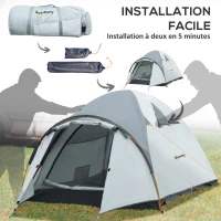 Outsunny Tente de camping 3-4 personnes imperméable fenêtres à mailles double couche portable 350 x 150 x 128 cm gris(m-6)