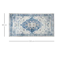 HOMCOM Alfombra de Salón Vintage 150x80 cm Alfombra Rectangular de Lana Sintética Antideslizante para Salón Dormitorio Azul(m-3)