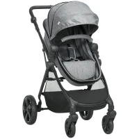 HOMCOM 2 en 1 Silla de Paseo Ligera Cochecito para Bebé de 0-36 Meses Plegable con Asiento Reversible 96x61x106 cm Gris(m-1)