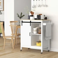 HOMCOM Desserte sur roulettes étagère et porte coulissante à galandage plateau en bois 88,5 x 45 x 91,5 cm blanc(m-2)