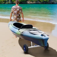 SPORTNOW Chariot de transport universel pour canoë, kayak, stand-up paddle largeur réglable béquille et 2 grandes roues(m-2)