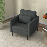 HOMCOM Poltroncina Moderna in Tessuto effetto Lino con Gambe in Acciaio e Tasche laterali, 73x73x80cm, Grigio(m-2)