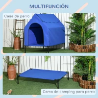 PawHut Caseta para Perros Grandes 110x76x110 cm Cama Elevada para Mascotas con Cubierta Desmontable y Ventanas de Malla Azul(m-5)