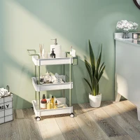 HOMCOM Trolley, 3 verdiepingen, hangmand, duwhandgreep, 4 wielen, metalen frame, wit, 50 x 29,4 x 77 cm(m-2)