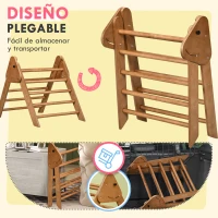 HOMCOM Triángulo de Aprendizaje Infantil de +3 Años Plegable Triángulo de Madera Gimnasio de Juegos 90x64x70 cm Marrón(m-5)
