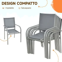 Outsunny Set da Giardino con Tavolo in Vetro Temperato e 6 Sedie con Tessuto a rete, Grigio(m-5)