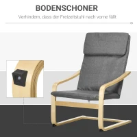 HOMCOM Fauteuil in linnenlook met hoofdsteun en armleuningen, houten frame, grijs+naturel(m-6)