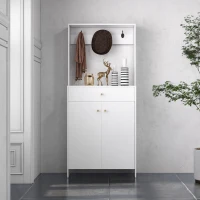 HOMCOM Mueble Zapatero con Perchero 3 Ganchos Cajón 2 Puertas y Estantes Ajustables para 12 Pares de Zapatos 80x32x180cm Blanco(m-7)