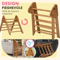 HOMCOM Triangolo da Arrampicata Pieghevole per Bambini 3+ Anni in Legno di Faggio, 90x64x70 cm, Marrone chiaro(m-5)