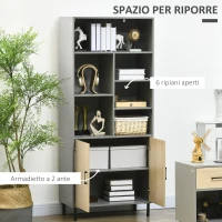 HOMCOM Credenza da Cucina in Truciolato e Metallo con 6 Ripiani Aperti e Armadietto a 2 Livelli, 76x40x179 cm(m-4)