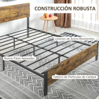 HOMCOM Cama de Matrimonio de Estilo Rústico 149x197 cm Cama Doble con Somier de Acero y Cabezal y Pie de Cama de Melamina(m-6)