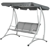 Outsunny Three Person Steel Outdoor Porch Swing Chair Bench w/ Canopy Cover Grey(m-11)