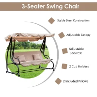 Outsunny Water Resistant Fabric 3-Seater Swing Chair w/ Cup Holder Beige(m-4)