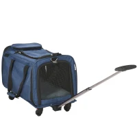 PawHut 4 en 1 Transportadora para Mascotas con Ruedas Carrito para Mascotas Bolsa de Transporte para Perros 50x31x37 cm Azul(m-1)