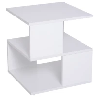 HOMCOM Side Table Square Coffee Table Modern End Table with 2 Tier Storage Shelves for Living Room, Bedroom, White(m-7)