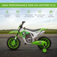 HOMCOM 12V Kids Electric Motorcycle Ride-On, with Training Wheels, for Ages 3-6 Years - Green(m-4)