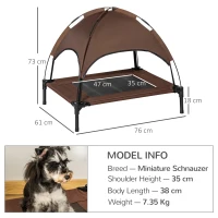 PawHut Raised Dog Bed Waterproof Elevated Pet Cot with Breathable Mesh UV Protection Canopy Coffee, for Medium Dogs, 76 x 61 x 73cm(m-3)