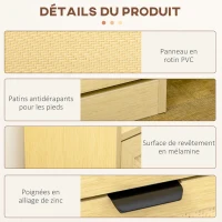 HOMCOM Meuble à chaussures 3 tiroirs aspect rotin 62 x 25 x 115 cm bois naturel(m-7)