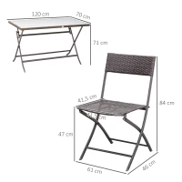 Outsunny Conjunto de Refeição de Vime Conjunto de Refeição 7 Peças com Mesa e 6 Cadeiras Dobráveis para Jardim Exterior Pátio Varanda Marrom(m-3)