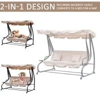 Outsunny Water Resistant Fabric 3-Seater Swing Chair w/ Cup Holder Beige(m-5)