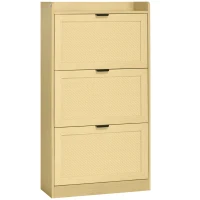 HOMCOM Meuble à chaussures 3 tiroirs aspect rotin 62 x 25 x 115 cm bois naturel(m-1)