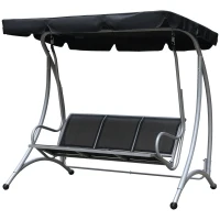 Outsunny Three Person Steel Outdoor Porch Swing Chair Bench with Canopy Cover - Black(m-11)