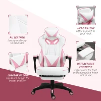 Vinsetto Computer Gaming Chair, Racing Desk Chair with Lumbar Support and Footrest, PU Leather Gamer Chair with Headrest and Swivel Wheels for Home, Pink(m-8)