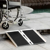 HOMCOM 2ft Aluminium Duo Wheelchair Ramp Pushchair Mobility Assistance Folding w/ Carry Handle Locking Chain Portable 61L x 72W cm(m-10)