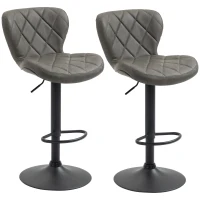 HOMCOM Bar Stools, Set of 2 Breakfast Bar Chairs, Swivel Barstools with Backrest and Footrest, Steel Frame Diamond Pattern PU, for Kitchen Counter, Dining Room, Dark Grey(m-11)