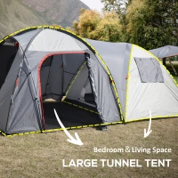 Outsunny 4-5 Man Outdoor Tunnel Tent, Two Room Camping Tent with Portable Mat, Sewn-In Floor, Carry Bag, 4 Doors and Breathable Mesh Windows, 2000mm Water Column for Fishing, Festival, Hiking(m-4)