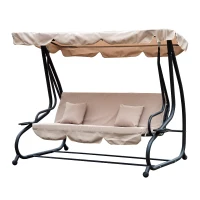 Outsunny Water Resistant Fabric 3-Seater Swing Chair w/ Cup Holder Beige(m-1)