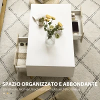 HOMCOM Tavolino Basso da Caffè in Truciolato e Metallo per Soggiorno, Ingresso e Studio, 106x58x39.5 cm, Bianco(m-5)