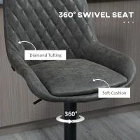 HOMCOM Retro Bar Stools Set of 2, Adjustable Kitchen Stool, Upholstered Bar Chairs with Back, Swivel Seat, Dark Grey(m-6)