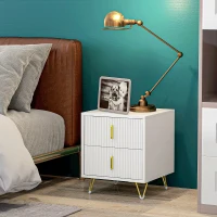 HOMCOM Bedside Table with 2 Drawers, Side End Table, Nightstand with Metal Frame for Living Room, Bedroom, White(m-7)