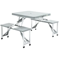 Outsunny Aluminium PP  4-Seater Portable Picnic Table and Bench Set Silver(m-11)