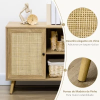 HOMCOM Aparador de Sala de Estar com Porta de Vime e 2 Prateleiras de Armazenamento para Sala de Estar 80x39x70cm Madeira(m-7)