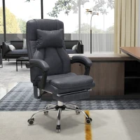 Vinsetto Office Chair with Lumbar Massage, 135° Reclining Computer Chair with Adjustable Headrest, Retractable Footrest, 10cm Double Padded Seat, Microfiber Fabric, Metal Base, Dark Grey(m-9)