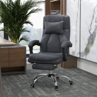 Vinsetto Office Chair with Lumbar Massage, 135° Reclining Computer Chair with Adjustable Headrest, Retractable Footrest, 10cm Double Padded Seat, Microfiber Fabric, Metal Base, Dark Grey(m-10)