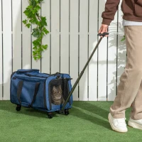 PawHut 4 en 1 Transportadora para Mascotas con Ruedas Carrito para Mascotas Bolsa de Transporte para Perros 50x31x37 cm Azul(m-2)