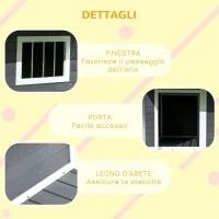 PawHut Cuccia per Cani da Esterno con Terrazza, Finestra e Tetto Impermeabile, 124x112x105cm, Grigio(m-6)